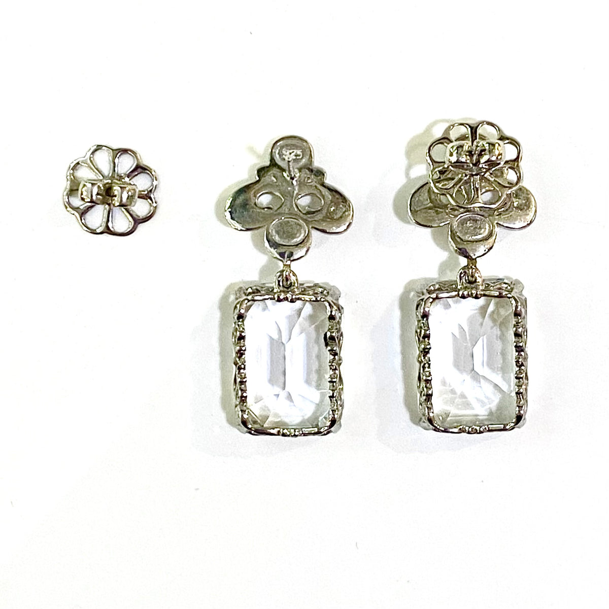 Sterling Silver Rock Crystal Fleur De Lys Drop Earrings