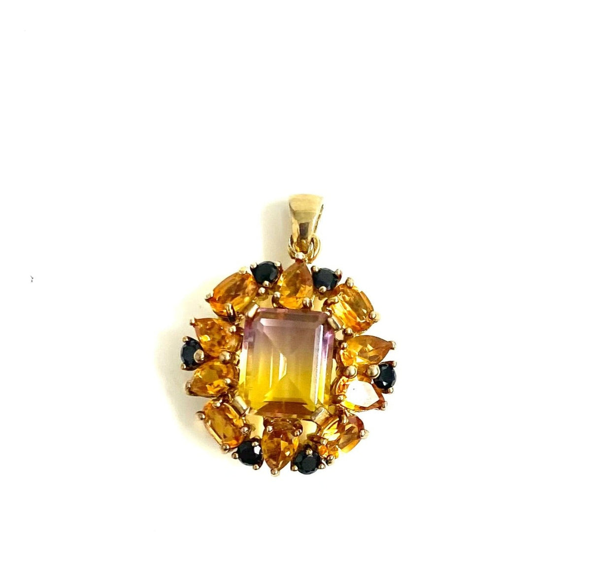 Sterling Silver Gold Plated Ametrine, Citrine and Black Spinel Pendant