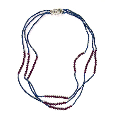 Sterling Silver Sapphire and Garnet Multi-Strand Graduated Necklace
