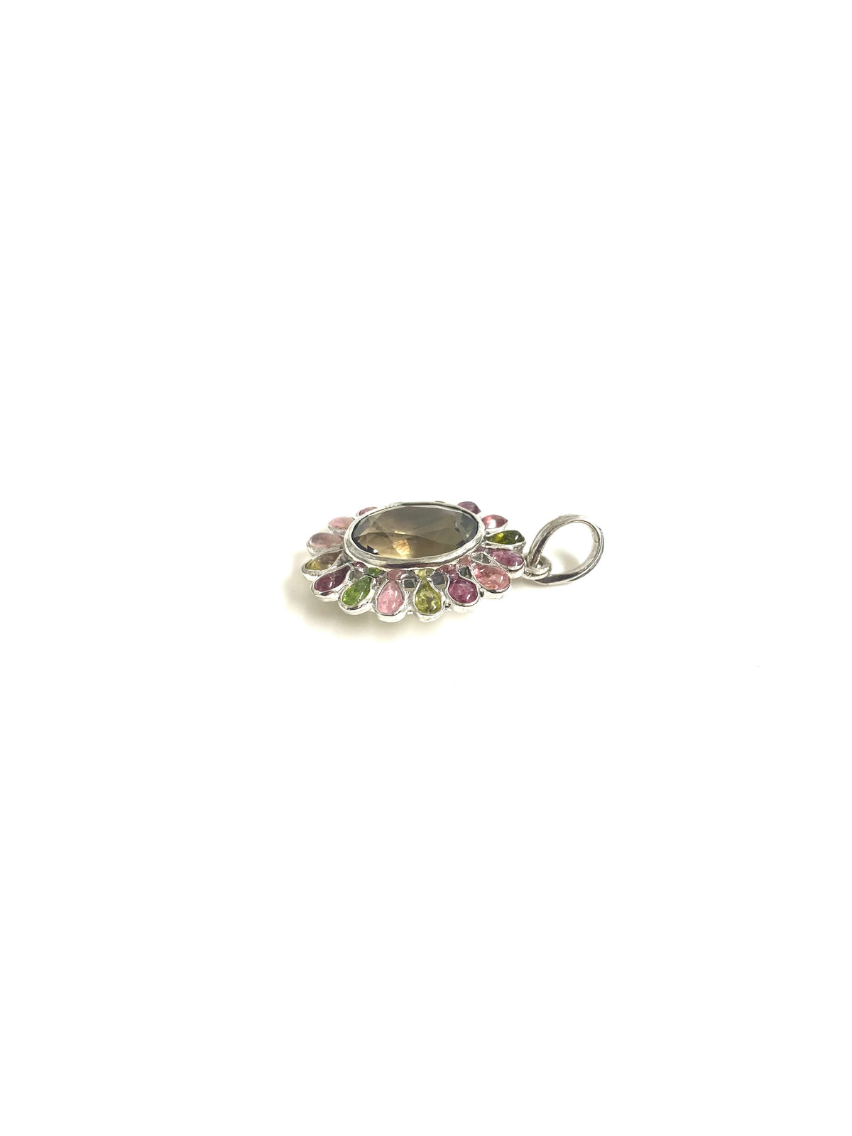 Sterling Silver Smokey Quartz and Tourmaline Pendant