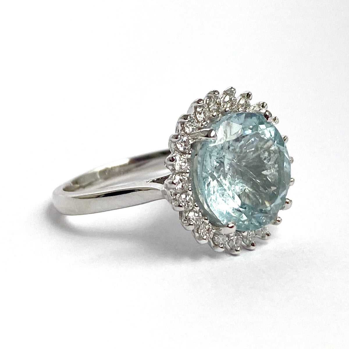 9ct White Gold 5ct Aquamarine and Diamond Ring