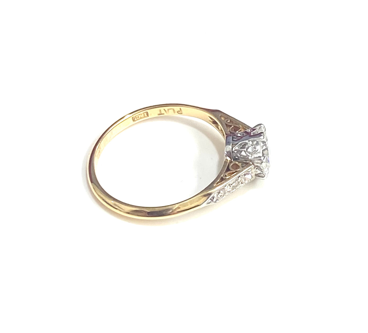 18ct Yellow Gold Platinum Diamond Ring .72 Round Brilliant Cut Diamond