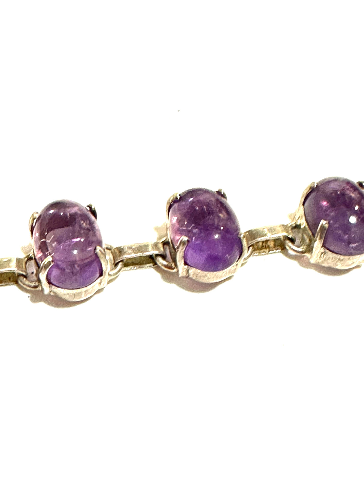 Large Sterling Silver Cabochon Amethyst Bracelet