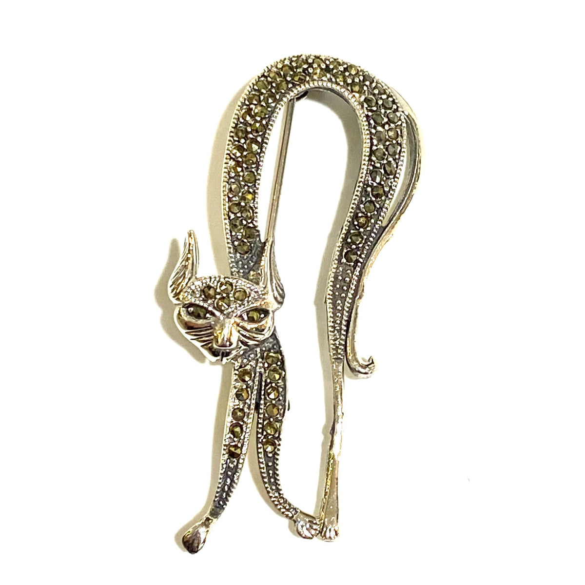 Sterling Silver Marcasite Arched Back Cat Brooch