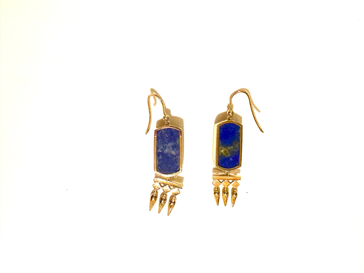 9ct Yellow Gold Lapis Lazuli Diamond Set Drop Earrings