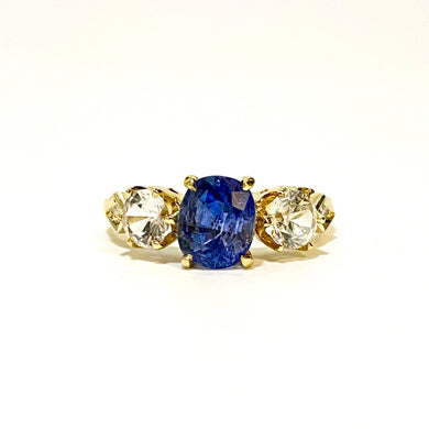 18ct Yellow Gold Sapphire and Diamond Trilogy Ring
