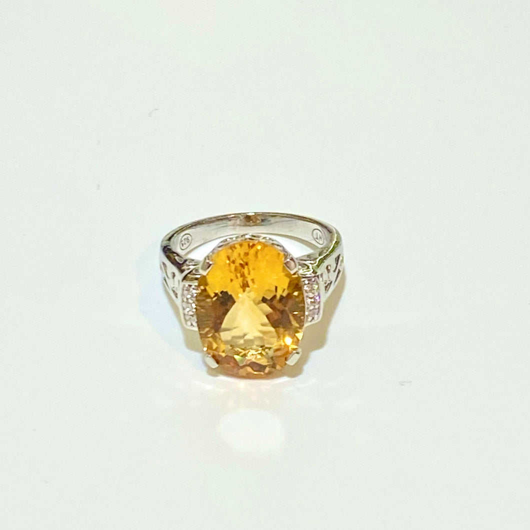 Sterling Silver Citrine and Cubic Zirconia Ring