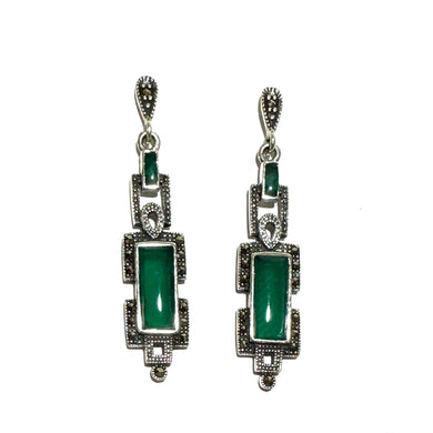 Green Onyx Inlaid Art Deco Style Earrings