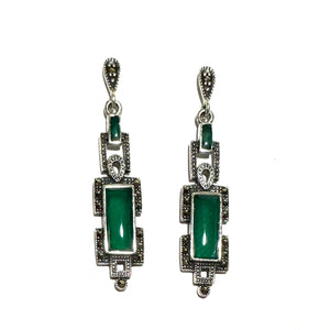Green Onyx Inlaid Art Deco Style Earrings