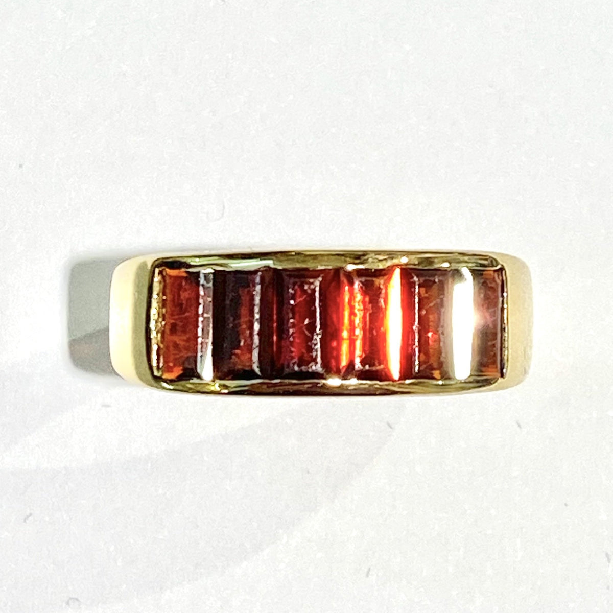 Vintage 9ct Yellow Gold Garnet Bridge Ring