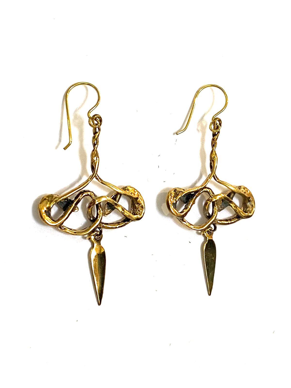 Twisted Brass Snake Dangle Earrings