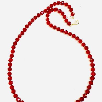 Red Crystal Beaded Necklace on Silk