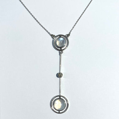 9ct White Gold Moonstone and Diamond Necklace