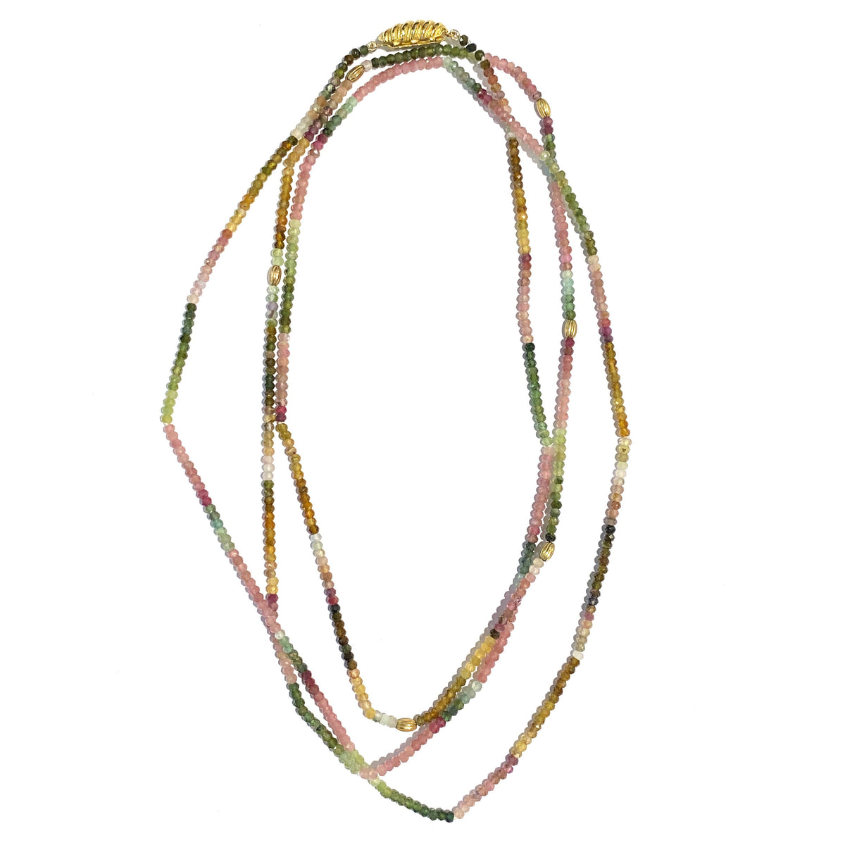 9ct Yellow Gold Rainbow Tourmaline Beaded Necklace