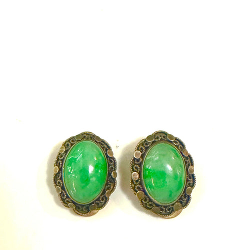 Nephrite Jade Sterling Silver Clip On Earrings