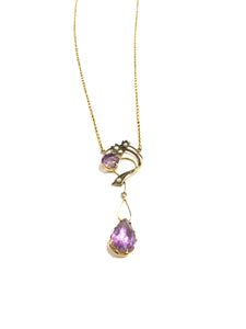 9ct Gold Amethyst and Seed Pearl Necklace