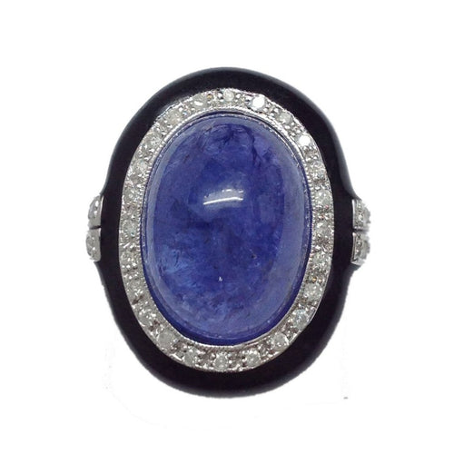 Cabochon Tanzanite, Diamond and Onyx Ring