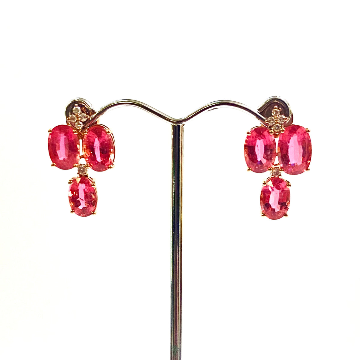 Rose Gold Pink Tourmaline and Diamond Earrings