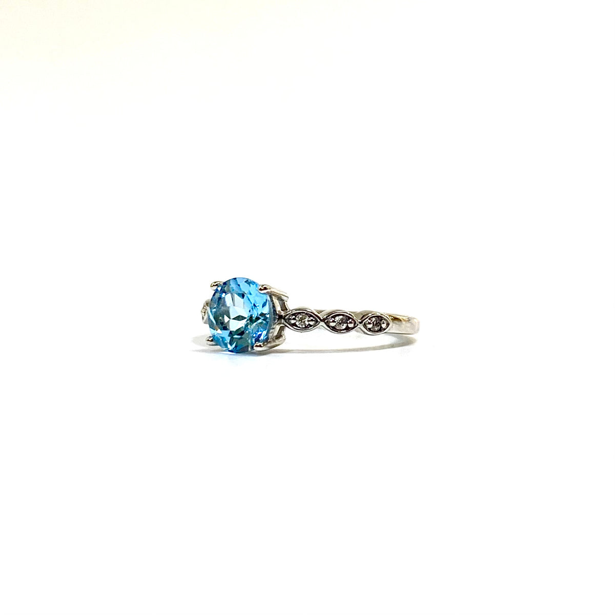 Sterling Silver Swiss Blue Topaz and Cubic Zirconia Ring