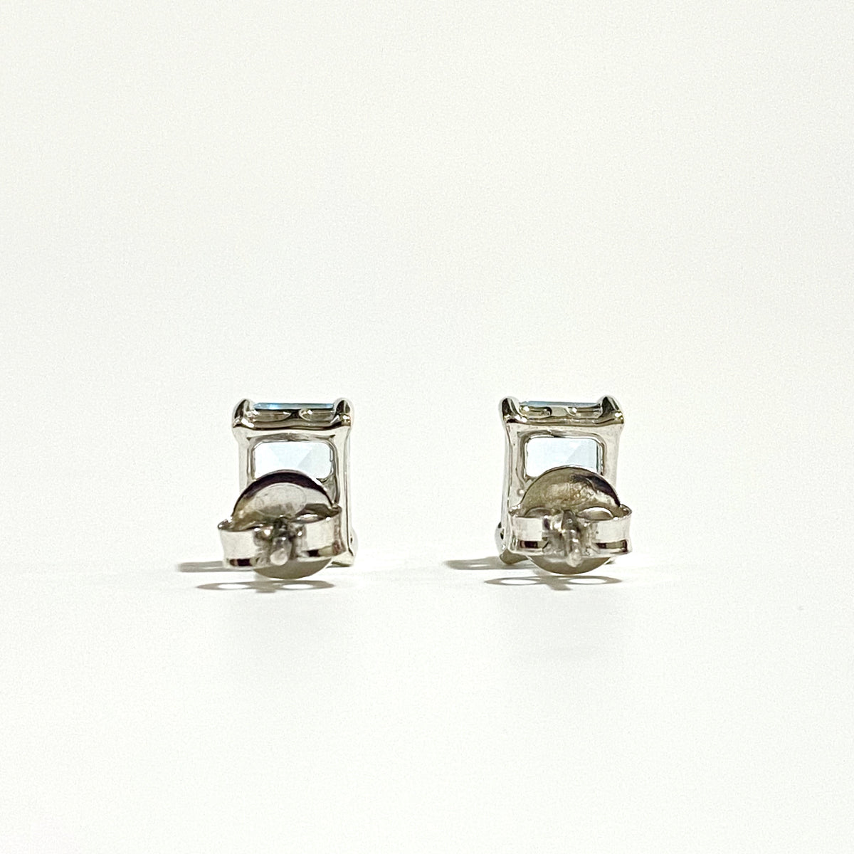 Sterling Silver Rectangular Cut Blue Topaz Stud Earrings