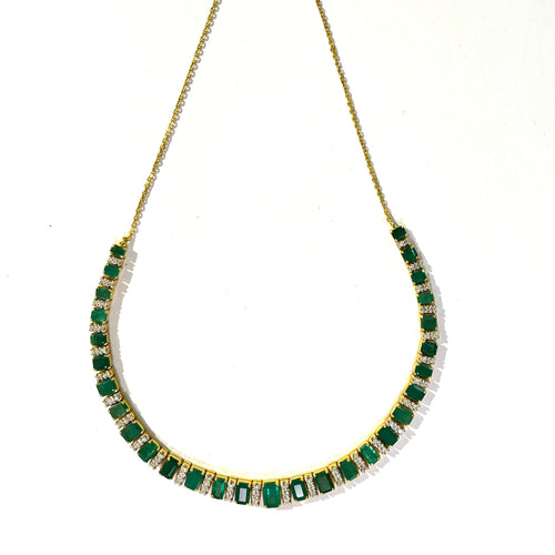 Vintage Emerald and Diamond Graduated Collar Necklace