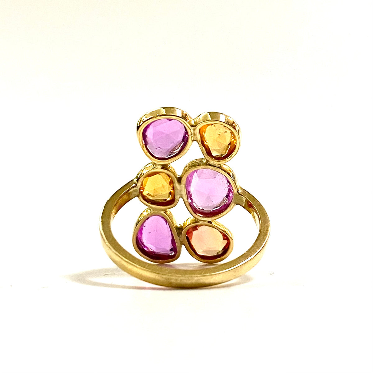 18ct Yellow Gold Pink and Orange Sapphire Ring