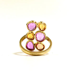 18ct Yellow Gold Pink and Orange Sapphire Ring