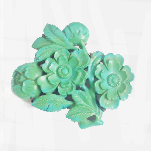 Natural Carved Turquoise Brooch in Sterling Silver