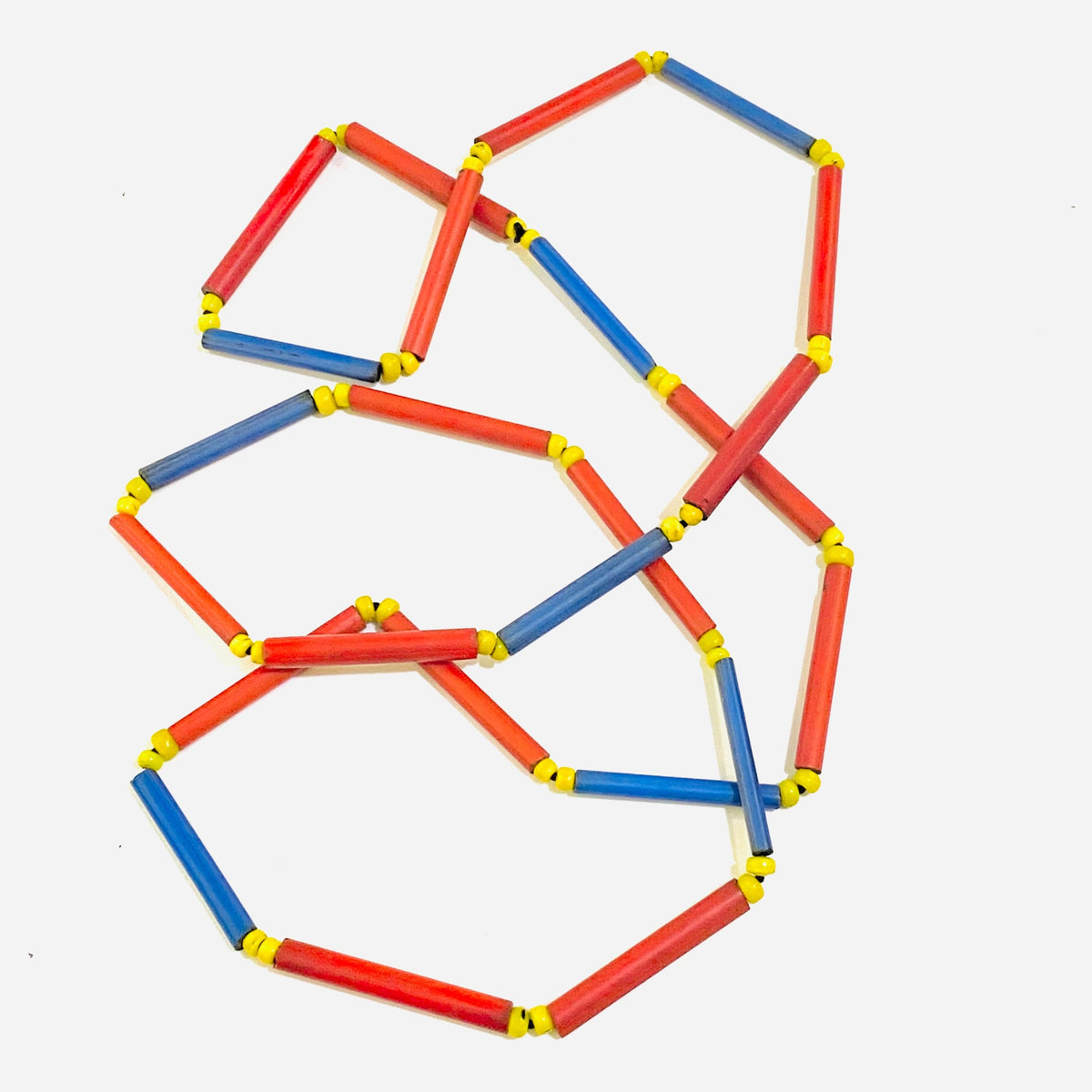 Modernist Red, Blue and Yellow Glass Beaded Necklace