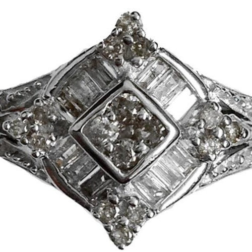 Vintage 9ct White Gold Baguette Diamond Cluster Ring