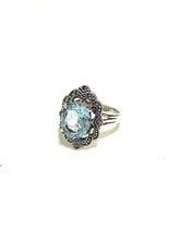 Blue Topaz, Marcasite and Sterling Silver Ring