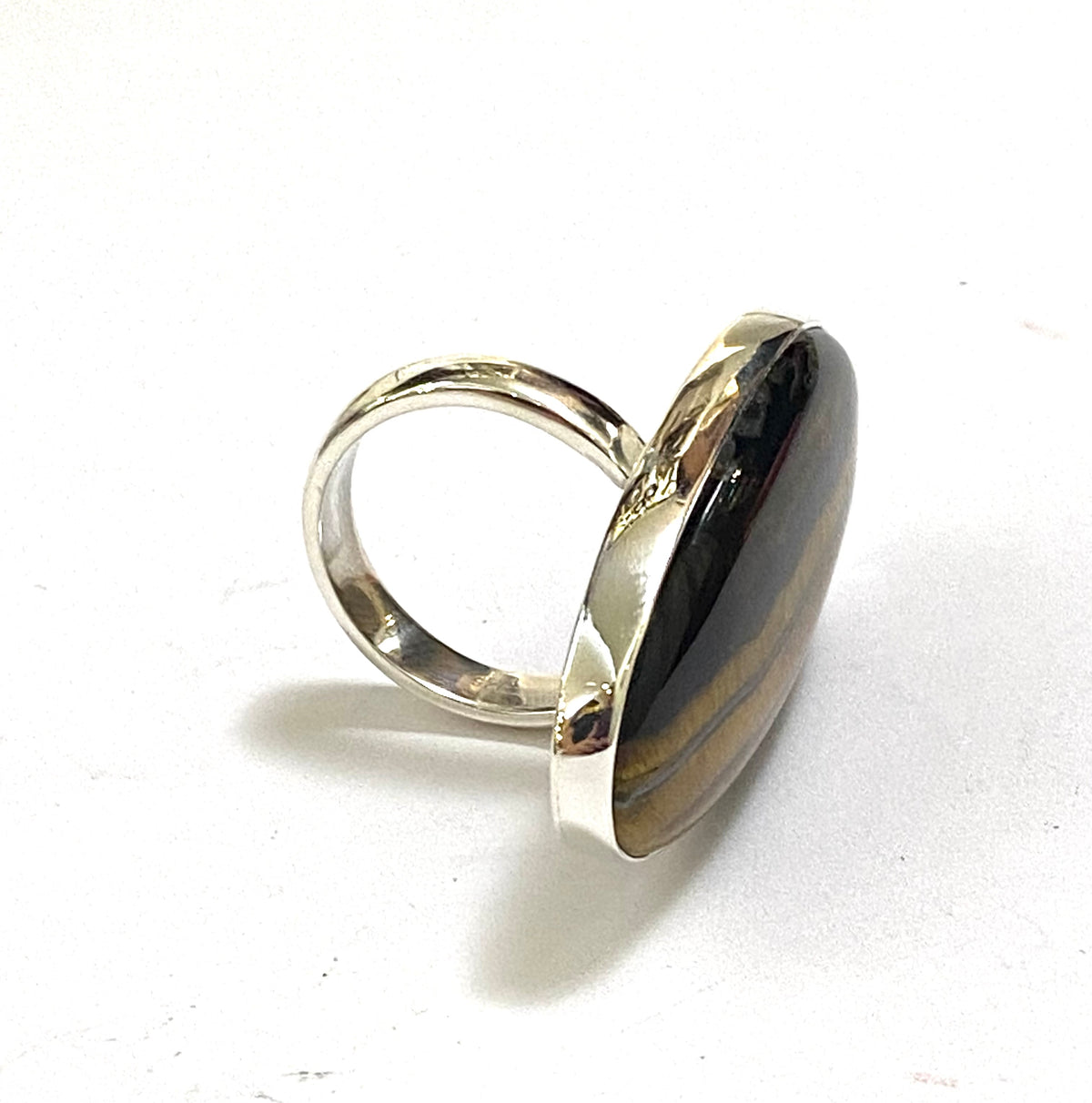 Tigers Eye Long Oval Silver Ring