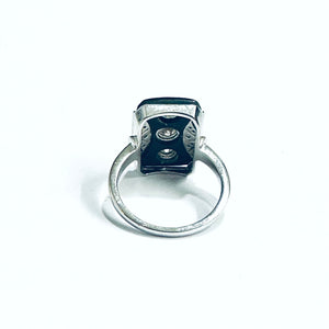 9ct White Gold Black Onyx and Diamond Ring