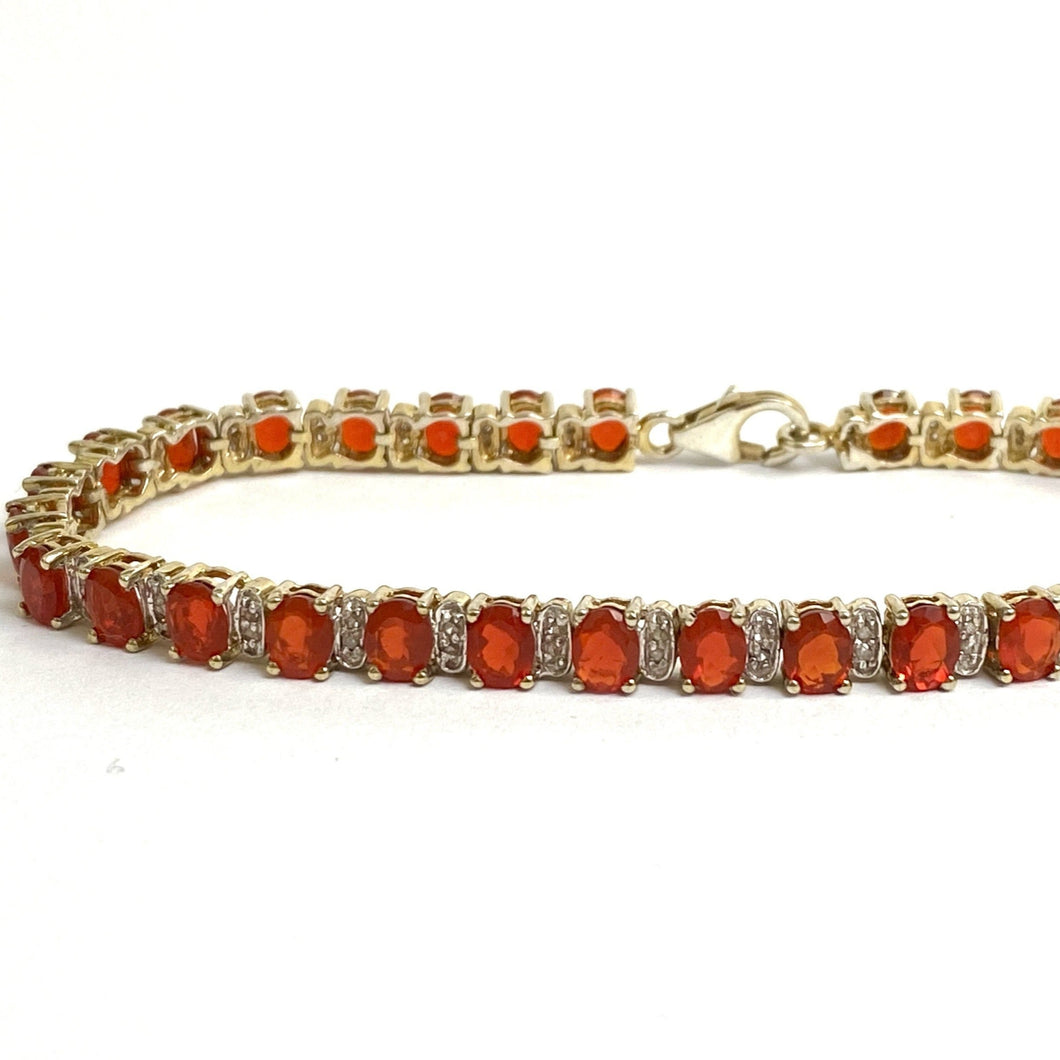 9ct Yellow Gold Mexican Fire Opal and Diamond Bracelet