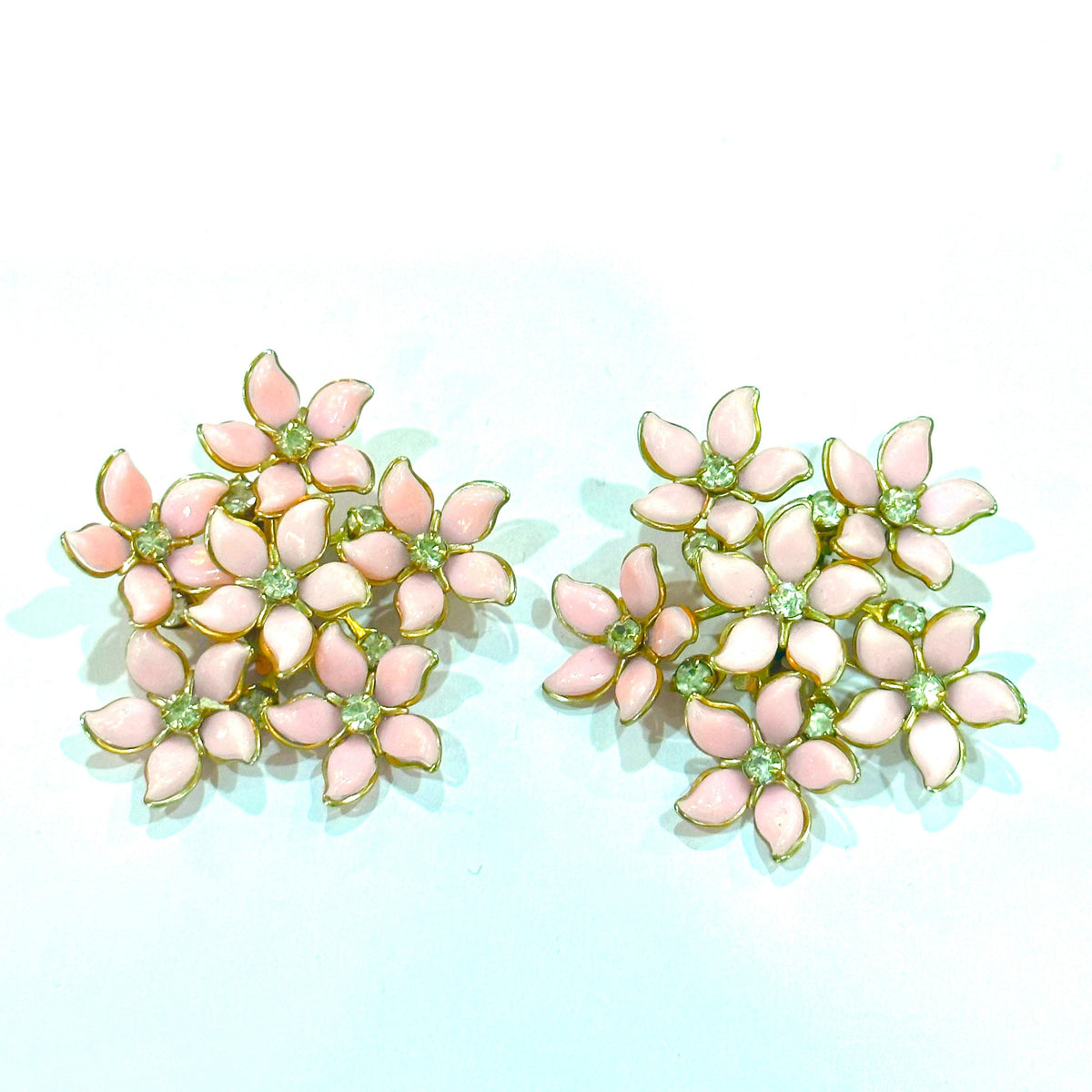 West German Pink Daisy Cluster Clip On Earrings