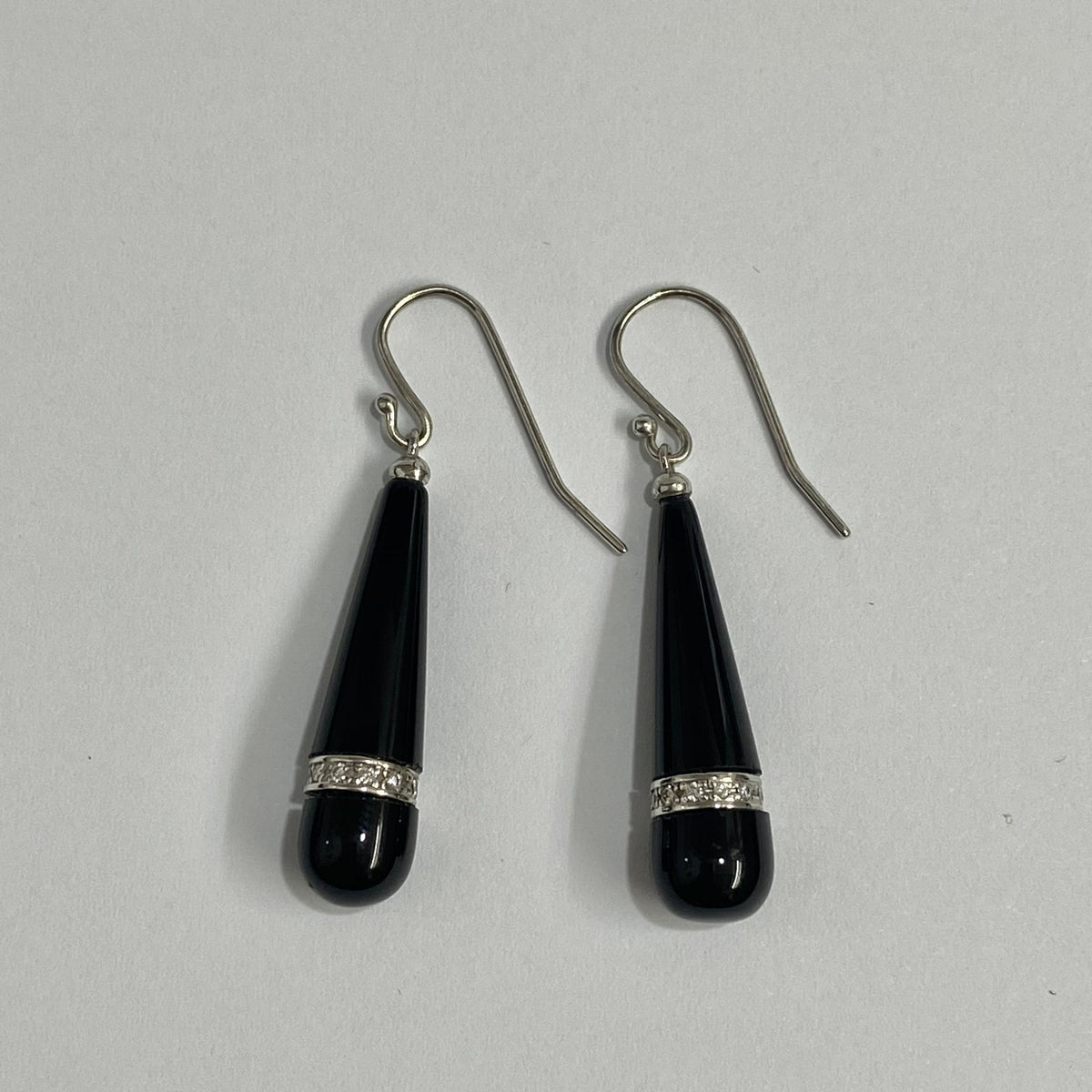 Black Onyx and Diamond Briolette Drop Earrings