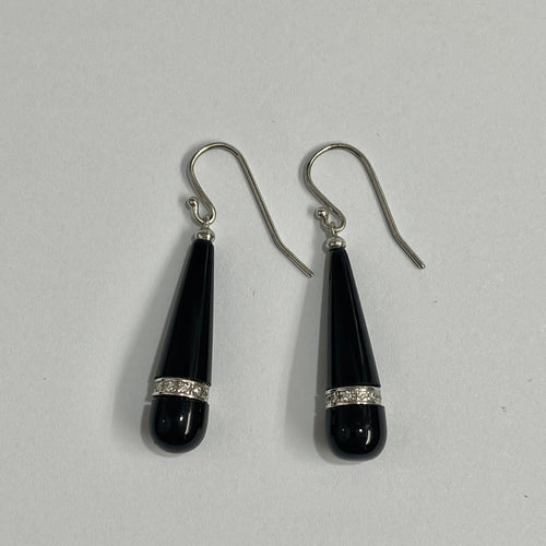 Black Onyx and Diamond Briolette Drop Earrings