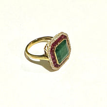 18ct Yellow Gold Diamond Ruby and Emerald Ring