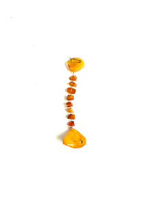 Vintage Carved Baltic Amber and Brass Brooch
