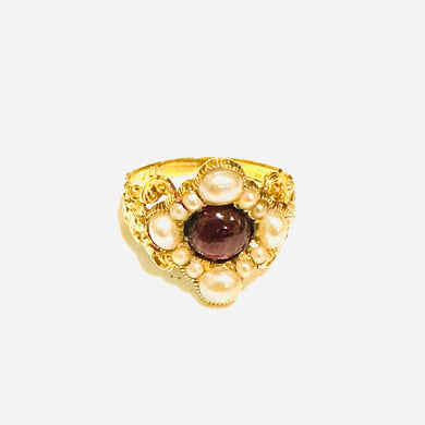 18ct Gold Georgian Garnet and Pearl Repose Ring