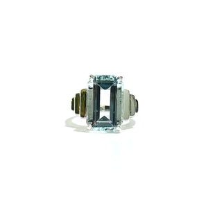 9ct White Gold Rectangular Cut Aquamarine Ring