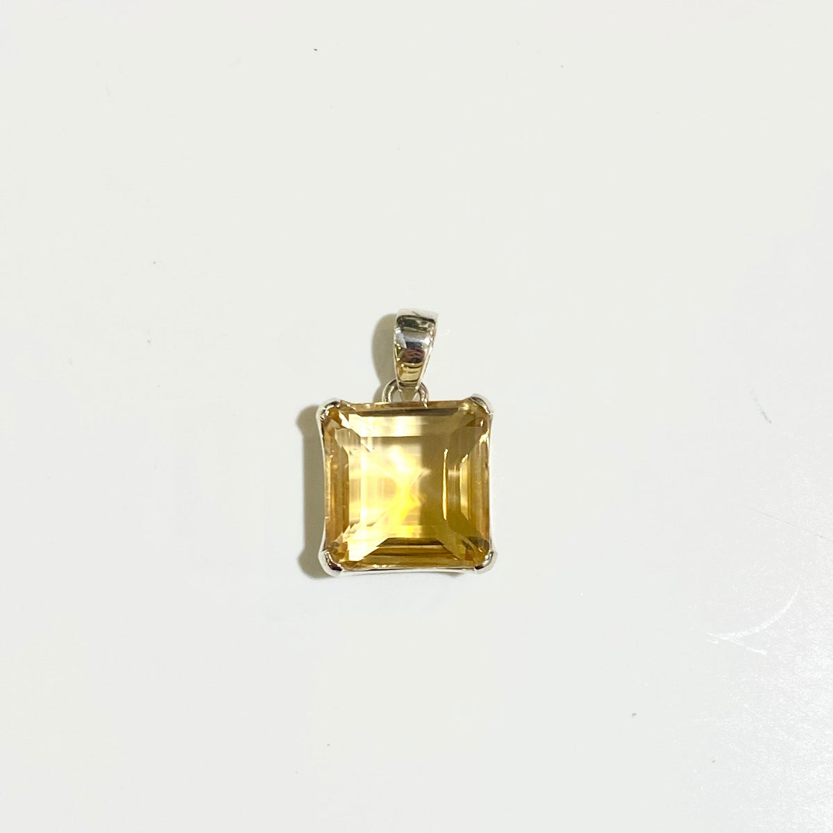 Sterling Silver Square Cut Citrine Pendant
