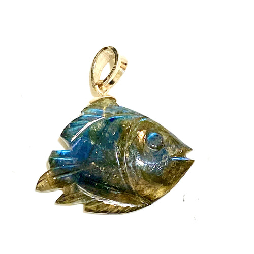 Hand-carved Labradorite Fish Pendant