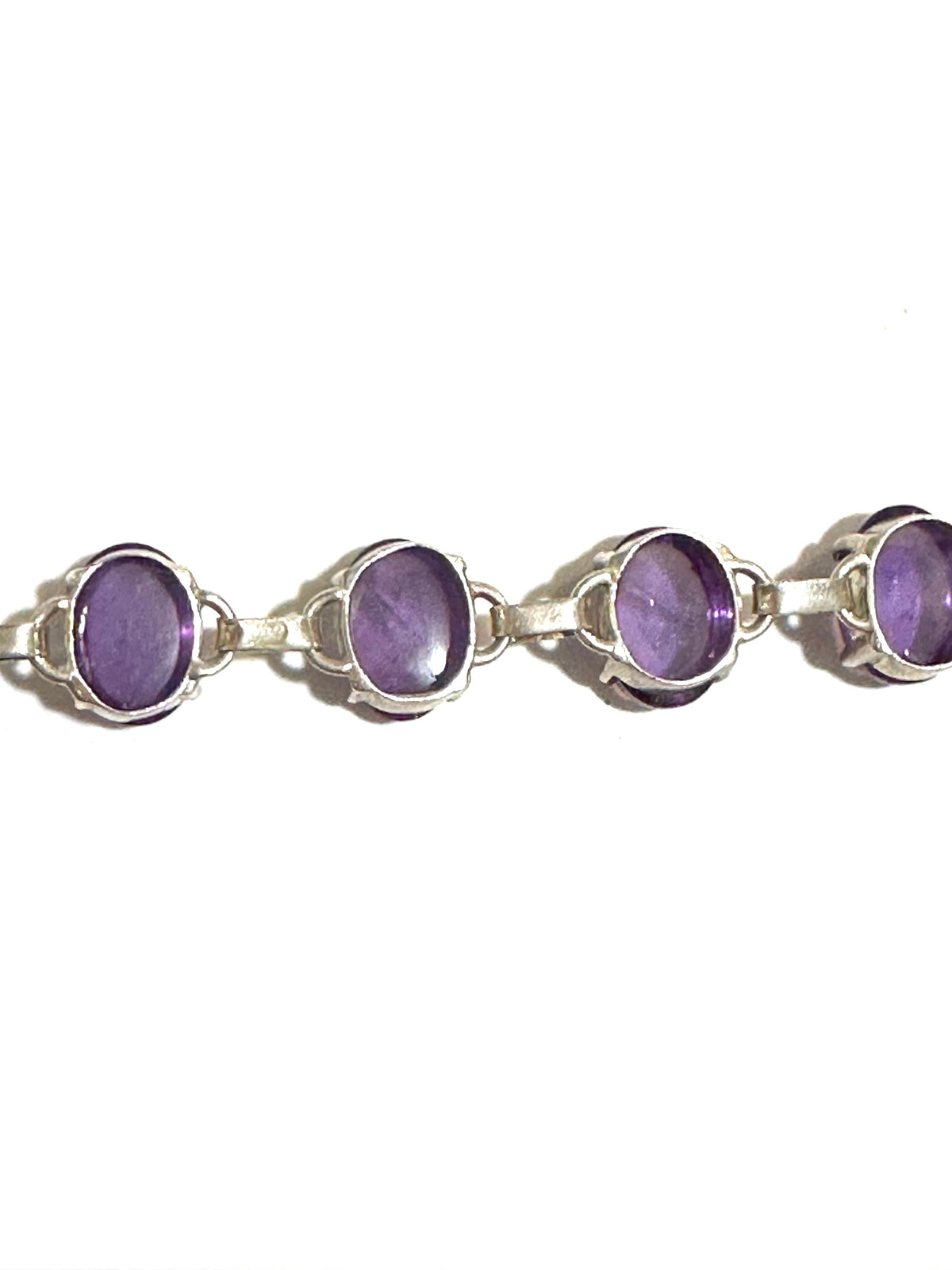 Large Sterling Silver Cabochon Amethyst Bracelet