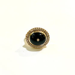 9ct Yellow Gold Black Onyx Cabochon and Diamond Ring