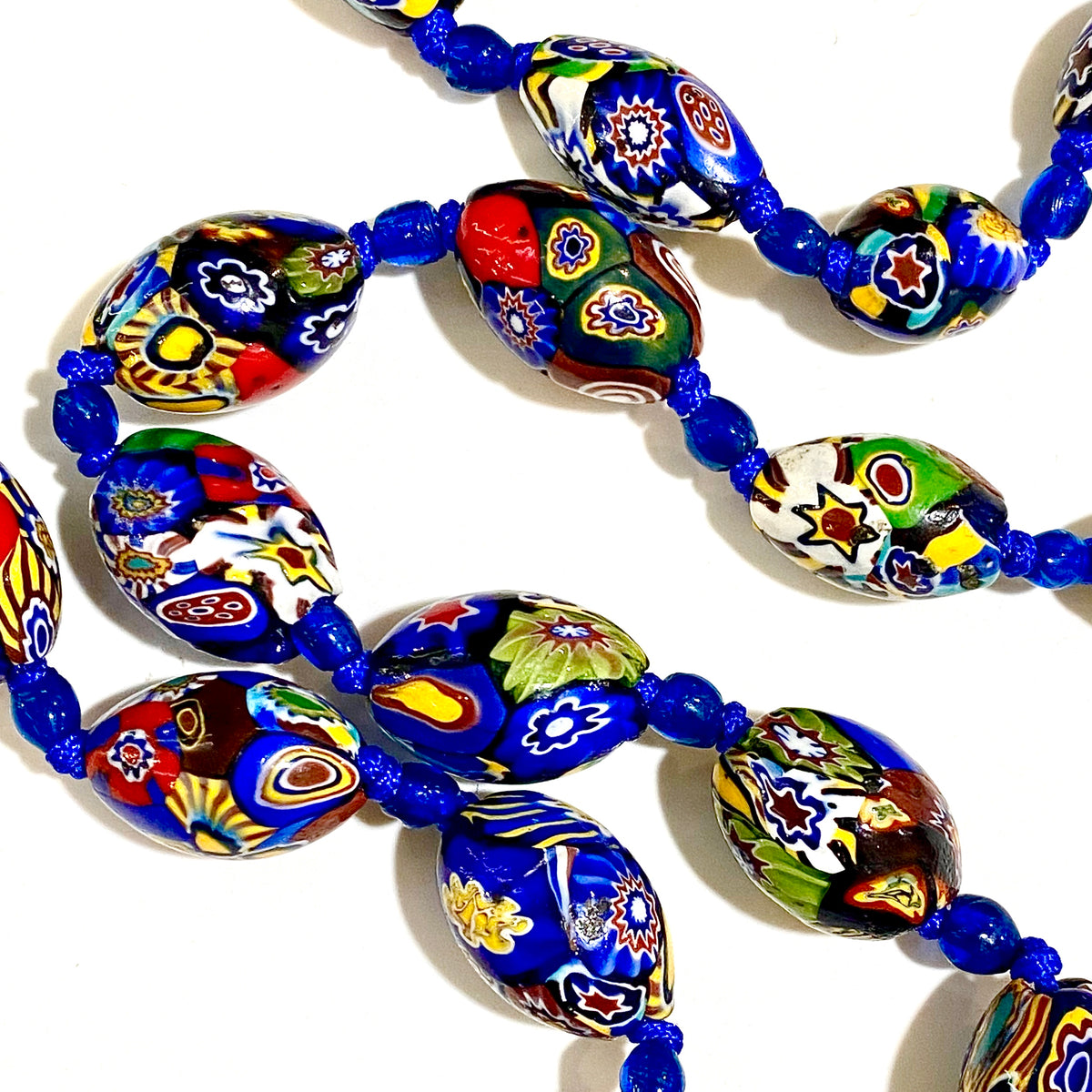 Antique Blue Millefiori Beaded Necklace