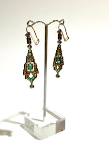 Antique Art Deco Emerald and Diamond Earrings