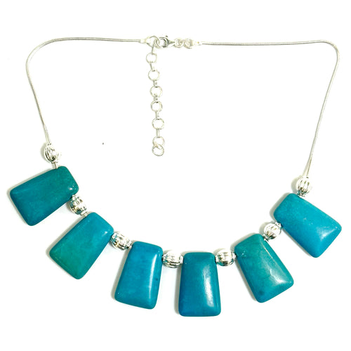Sterling Silver Natural Turquoise and Silver Beaded Necklace