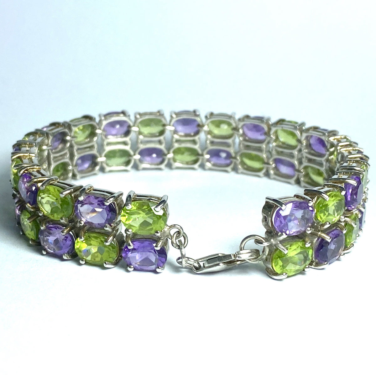 Sterling Silver Peridot and Amethyst Bracelet