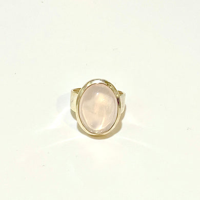Sterling Silver Oval Cabochon Rose Quartz Ring